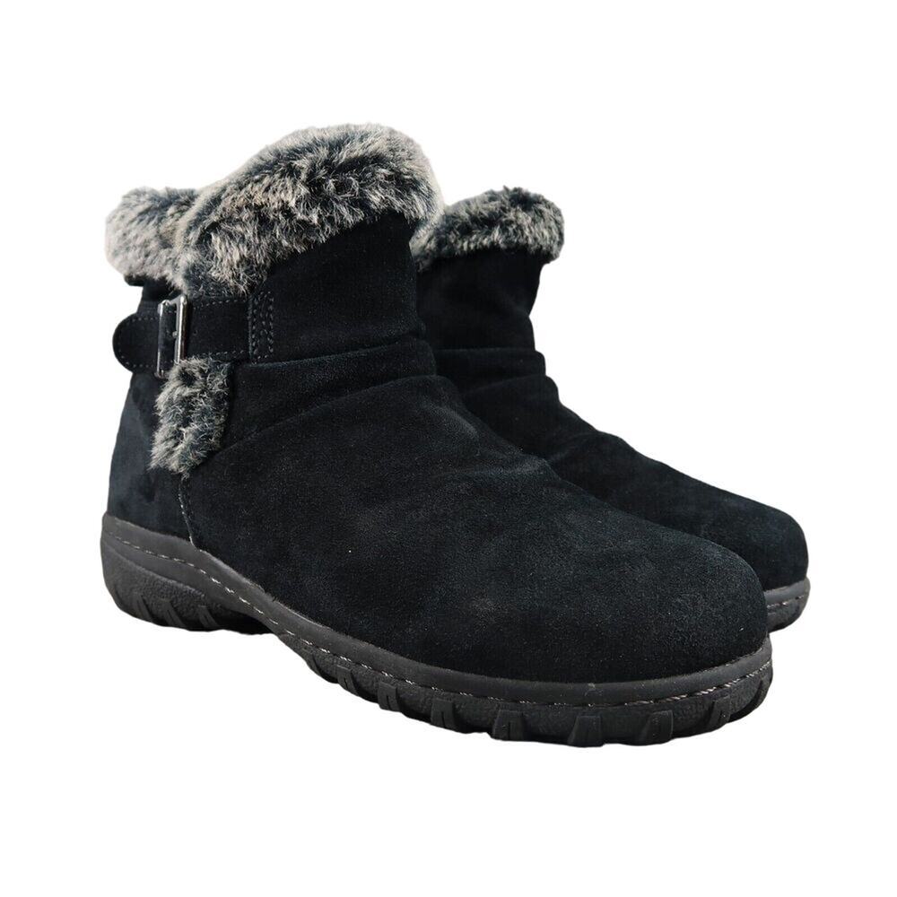 Khombu Shoes Womens 7 Booties Winter Lindsey Leather Faux Fur Buckle Strap Zip